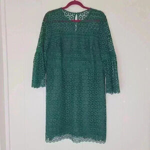 J. CREW Bell Sleeve Daisy lace Dress Jade Green EUC Size 14